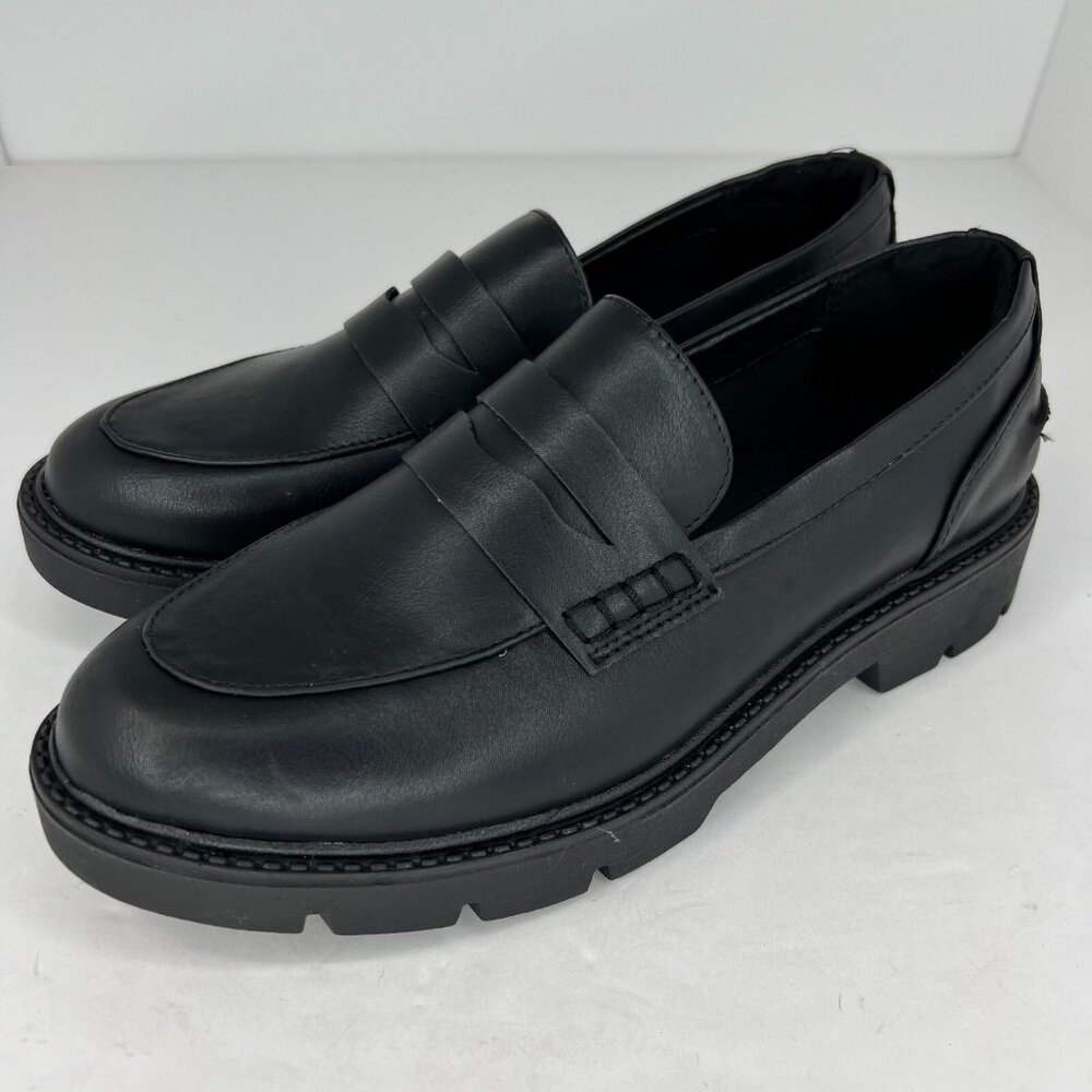 A New Day Womens Penny Black Faux Leather Classic Slip On Block Size 9 Loafers - Picture 1 of 9